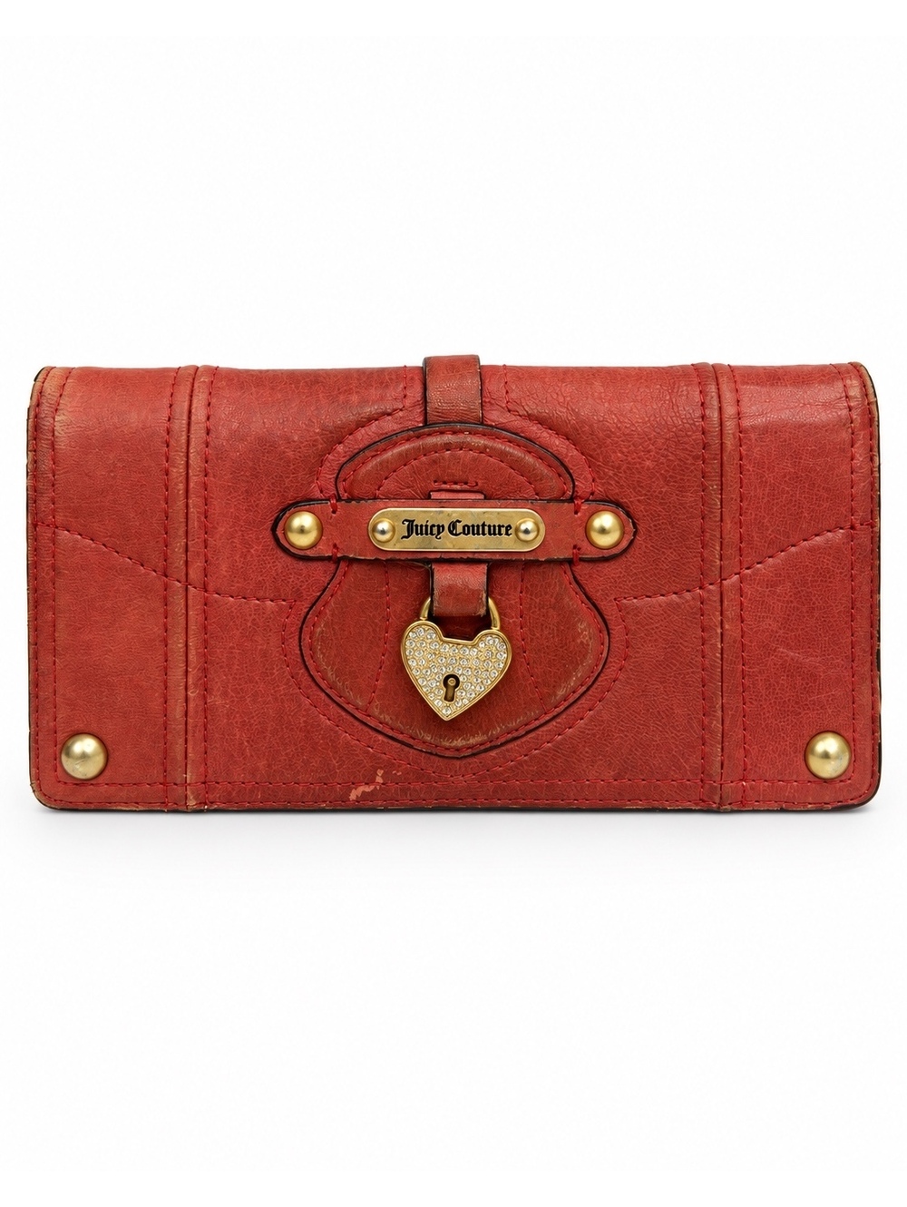 Vintage Juicy Couture Red Leather Wallet Rhinestone Heart Lock Y2K